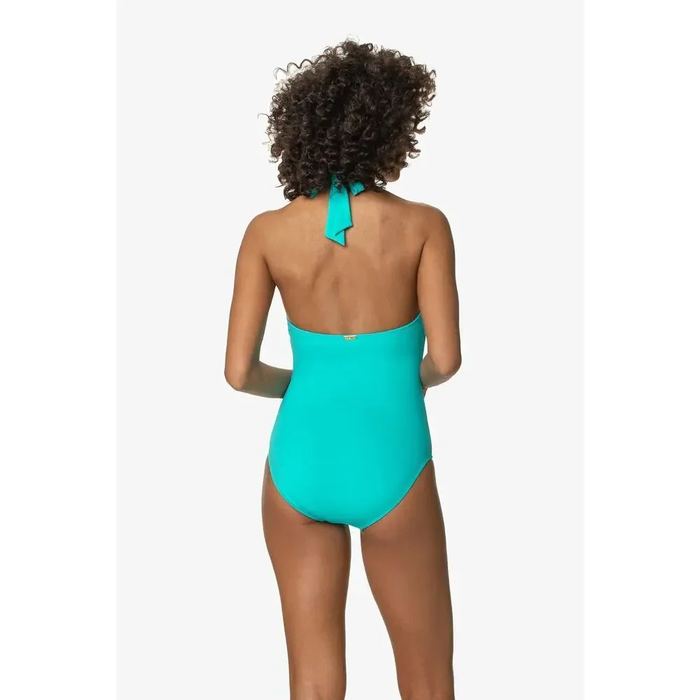 Helen Jon Women's Plunge Tortoise One-Piece Swimsuit Seafoam Aqua Size L NWT